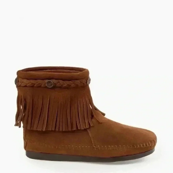 Minnetonka NWOB Womens High‎ Top Back Zip Soft Suede Leather Fringe Boho Boots 6 - Picture 1 of 6